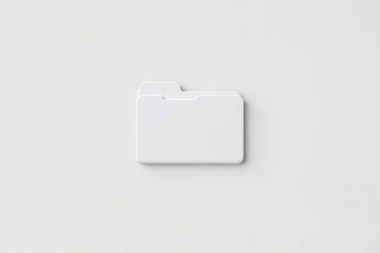 Create a high-resolution vector graphic of a simple file folder icon on a light grey background, using a DSLR camera at f/2.8, ISO 100, with a 50mm lens, top-down view, minimalistic style.