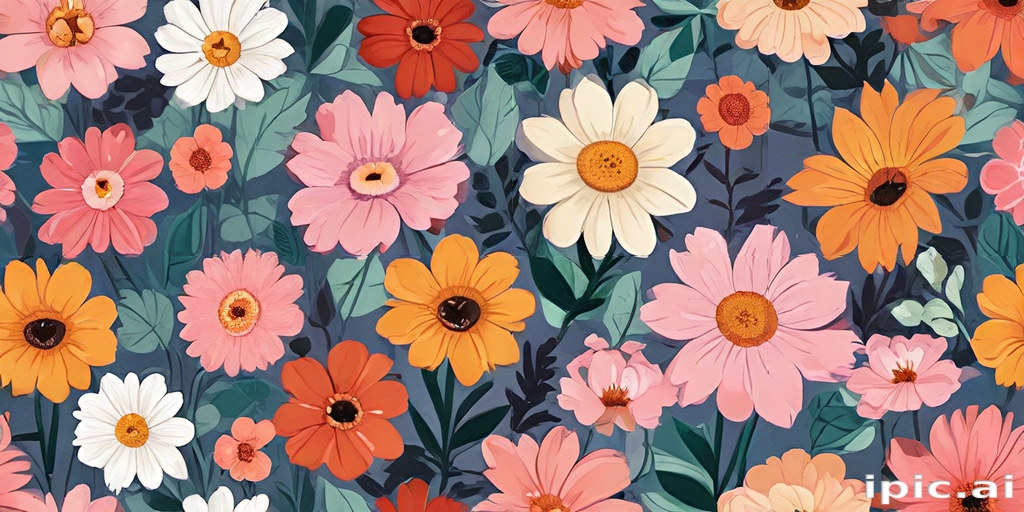 A Vibrant Floral Pattern Featuring Colorful Flowers on a Dark Background.