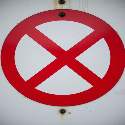 Create a high-resolution image of a circular red prohibition sign with a bold diagonal line through it, shot with a full-frame DSLR camera at f/8 aperture, ISO 100, 50mm lens, and a soft focus background for depth.