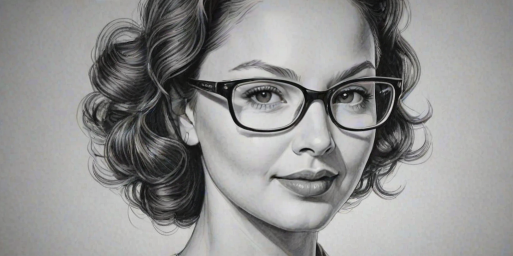 Comely Ashley Judd, pencil sketch, portrait of Superb woman 1943s in glasses, hair style beatnik, outline, clear lines, fine lines, 8k