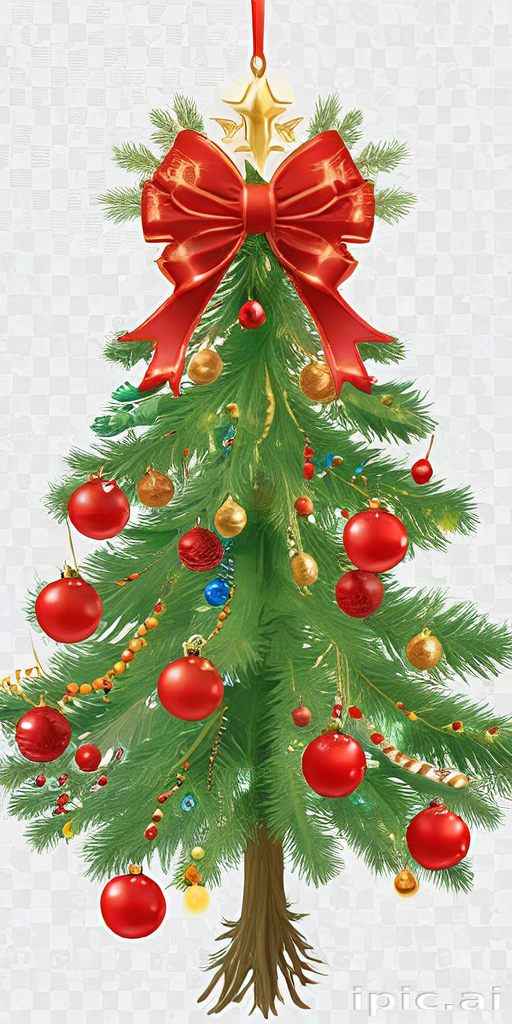 Festively Decorated Christmas Tree Adorned with Red Ornaments and a Bow