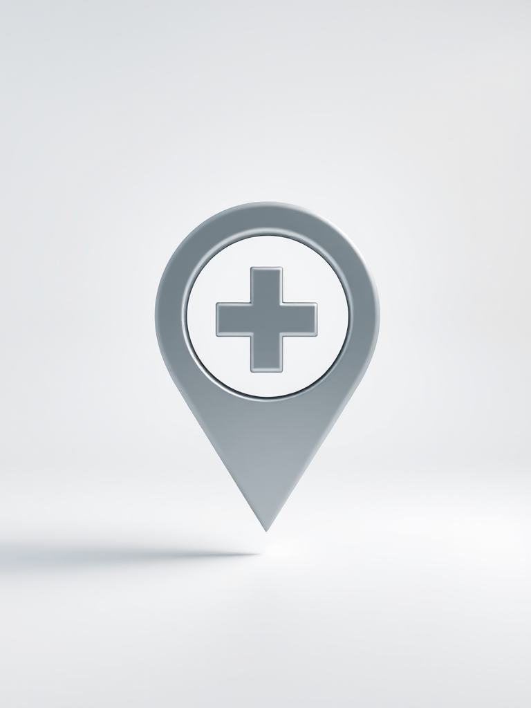 Create a high-resolution image of a location pin icon with a plus sign in the center, use a DSLR camera, aperture f/2.8, ISO 100, and 50mm lens, in a bright studio with soft lighting to enhance clarity and detail.