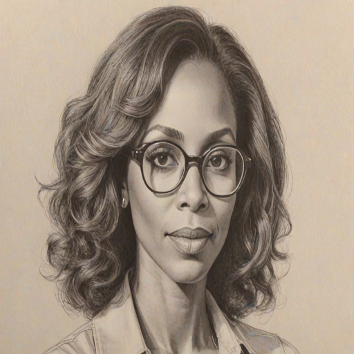 Comely Holly Robinson Peete, pencil sketch, portrait of Radiant woman 1974s in glasses, hair style beatnik, outline, clear lines, fine lines, 8k