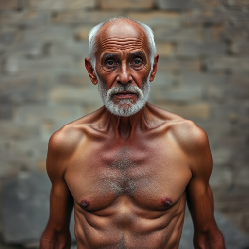 shirtless old man