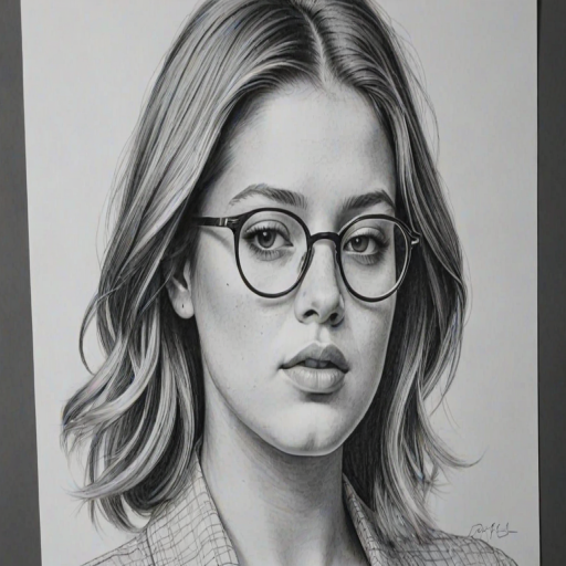 Comely Adele Exarchopoulos, pencil sketch, portrait of Wonderful woman 1974s in glasses, hair style beatnik, outline, clear lines, fine lines, 8k