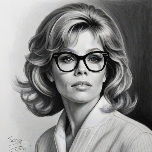 Sublime Jane Fonda, pencil sketch, portrait of Captivating woman 1963s in glasses, hair style beatnik, outline, clear lines, fine lines, 8k