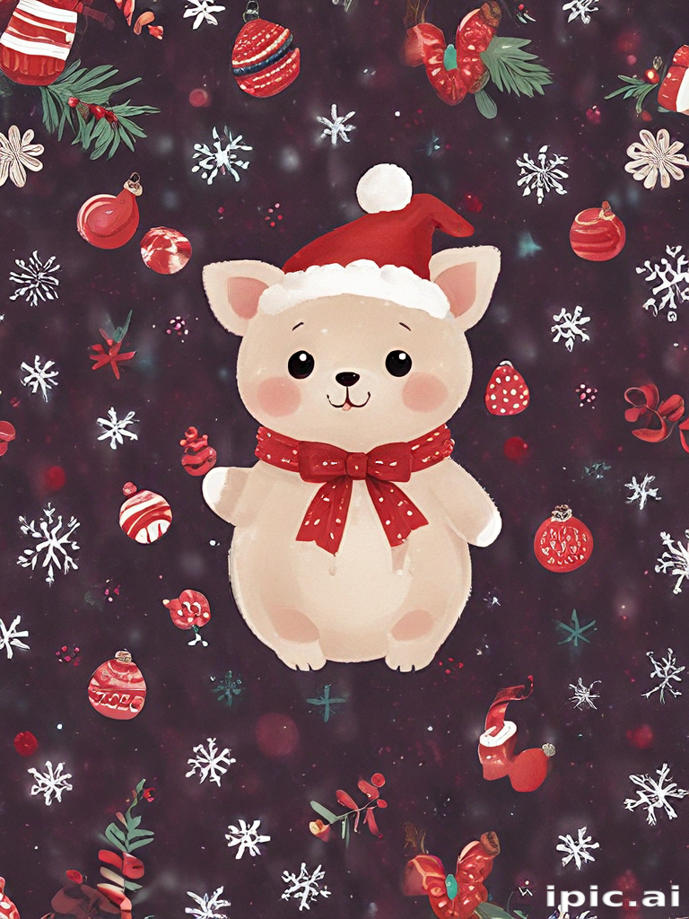 Adorable Festive Cat Wearing Santa Hat Surrounded by Holiday Decorations