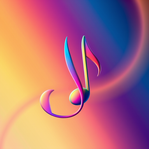 Create a vibrant illustration of two colorful musical notes overlapping on a gradient background, captured with a DSLR camera, 50mm lens, f/1.8 aperture, ISO 100, and a macro view to enhance details and colors.