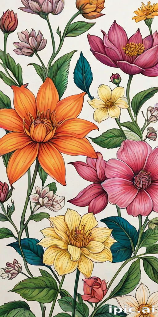 flower drawings with color