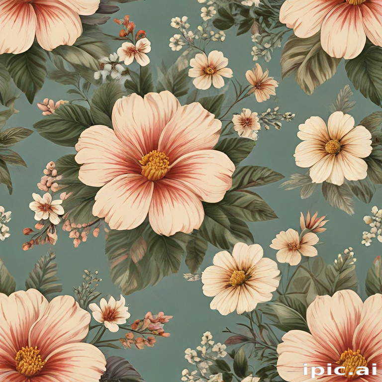 Delicate Floral Pattern Featuring Soft Pink and Cream Flowers on Green ...