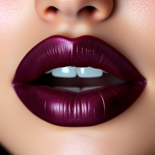 Glossy deep plum lips with a metallic sheen, "Midnight Mystique" boasts a perfectly defined cupid's bow and rich, moisturized texture that catches the light beautifully