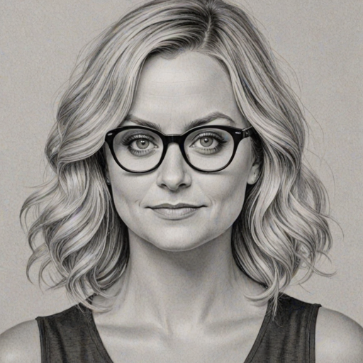 Captivating Amy Poehler, pencil sketch, portrait of Enticing woman 1922s in glasses, hair style beatnik, outline, clear lines, fine lines, 8k