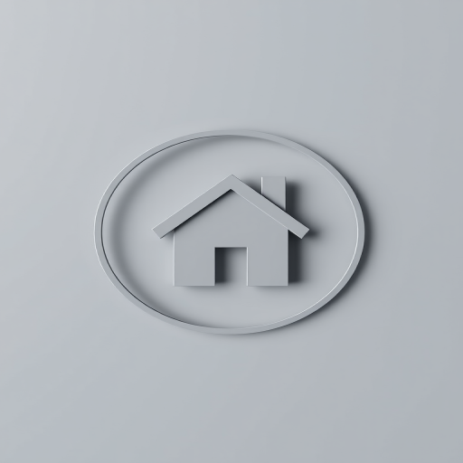 Create a simple and elegant home icon with a gray house silhouette centered within a circular border, utilizing a Canon EOS R5 camera with a 50mm lens, aperture set to f/2.8, ISO 100, in high dynamic range photography style for enhanced clarity and detail.