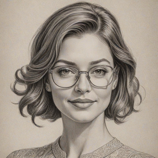 Radiant Bianca Kajlich, pencil sketch, portrait of Stunning woman 1929s in glasses, hair style beatnik, outline, clear lines, fine lines, 8k