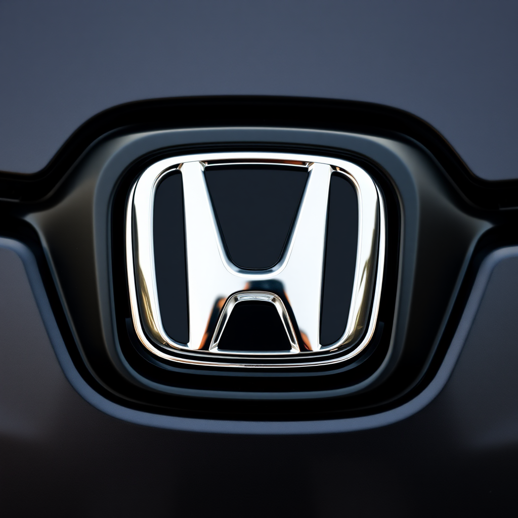 Create a high-quality image of the Honda logo on a transparent background, using a DSLR camera with a 50mm lens, ISO 100, aperture f/1.8, and a soft focus for a sleek look.