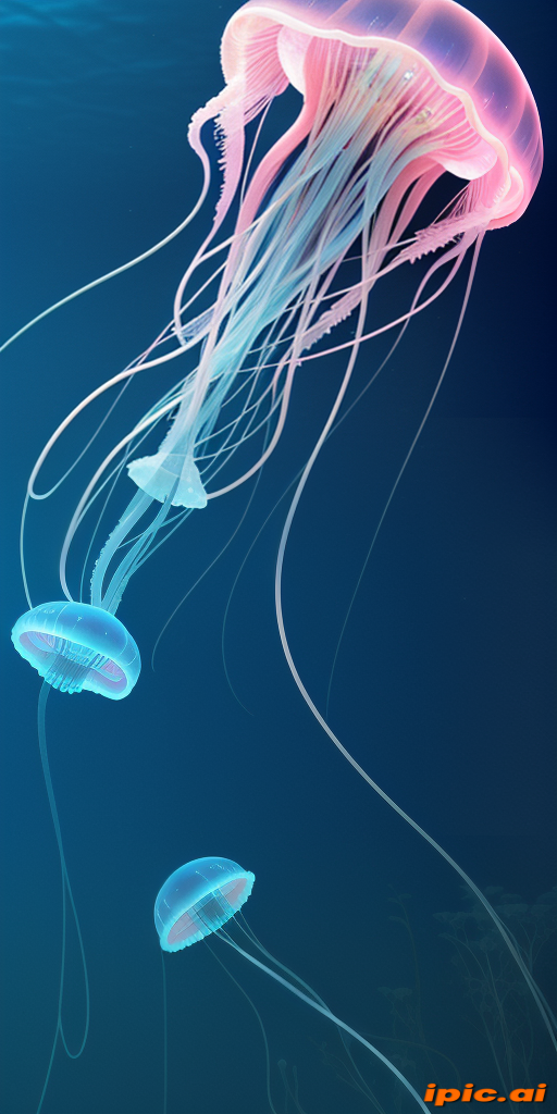 Graceful and Ethereal Jellyfish Floating Elegantly in a Deep Blue Ocean