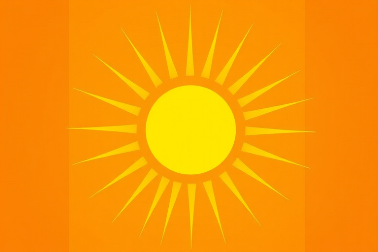 Create an illustration of a bright yellow sun with elongated rays radiating outward, set against a simple backdrop, captured using a DSLR camera with a 50mm lens at f/2.8, 1/200s shutter speed, ISO 100, in a top-down view to enhance vivid colors and sharpness.