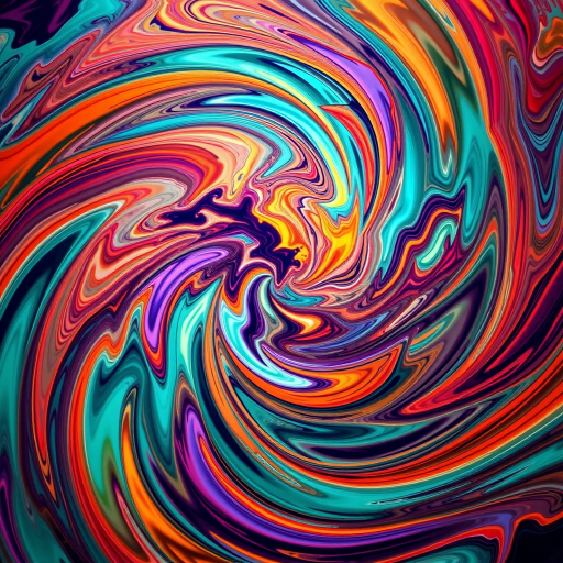 Generate a vibrant abstract design with swirling colors and dynamic shapes, 35mm lens, f/2.8 aperture, ISO 100, high contrast, taken from a top-down view, using a digital DSLR camera.