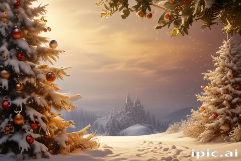 Enchanting Winter Wonderland with Snow-Covered Trees and a Castle in View
