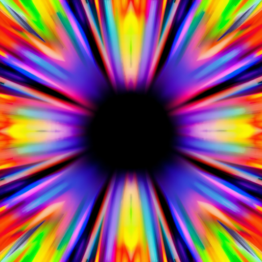 Create an abstract image featuring a vibrant color gradient frame with a black center, shot with a DSLR camera at f/2.8, ISO 100, 1/60s, with a wide-angle lens, in a top-down view, using high dynamic range (HDR) style.