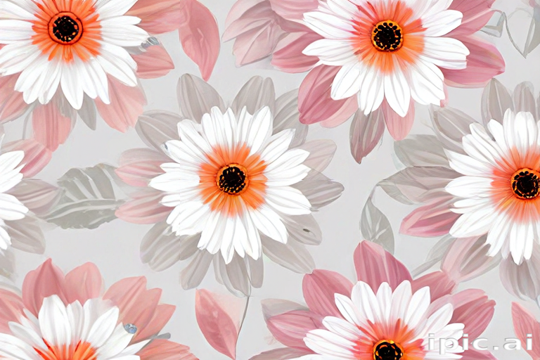 Vibrant Floral Pattern Featuring White and Pink Daisies on Gray Background