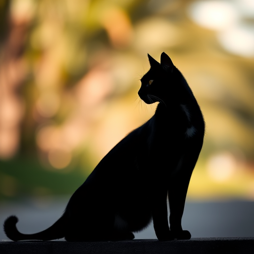 Regenerate a sleek and modern silhouette of a cat, captured in sharp focus using a DSLR camera, 50mm lens, aperture f/2.8, ISO 100, in a well-lit outdoor setting for vivid colors and high contrast.