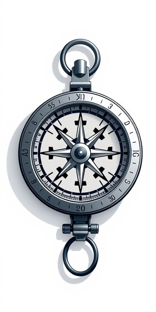 create a detailed, high-resolution illustration of a compass with a modern design, showing the cardinal directions clearly, against a simple background, using a DSLR camera with a 50mm lens, f/2.8 aperture, ISO 100, natural lighting, and a slight overhead angle for enhanced depth and clarity