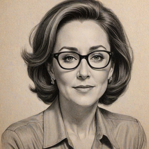 Resplendent Patricia Heaton, pencil sketch, portrait of Stunning woman 1948s in glasses, hair style beatnik, outline, clear lines, fine lines, 8k