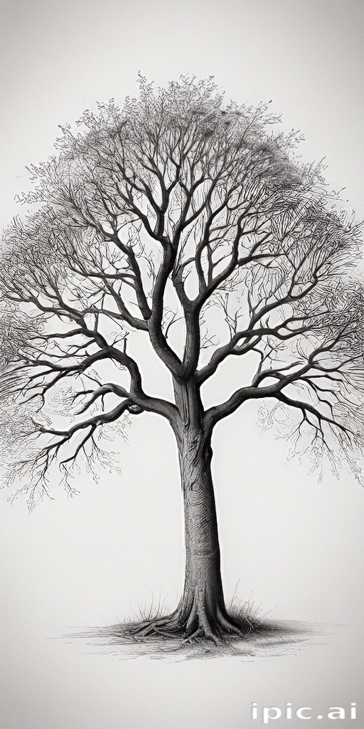 Intricate Black and White Illustration of a Leafless Tree on Paper