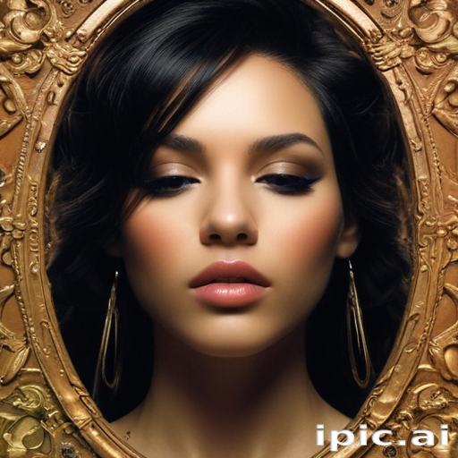 Elegant Portrait of a Woman Framed by an Ornate Golden Mirror
