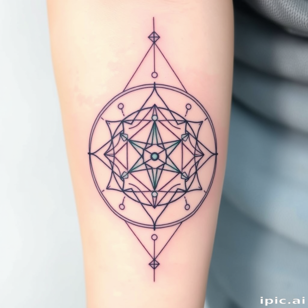 Intricate Geometric Tattoo Design Featuring a Symmetrical Mandala Pattern