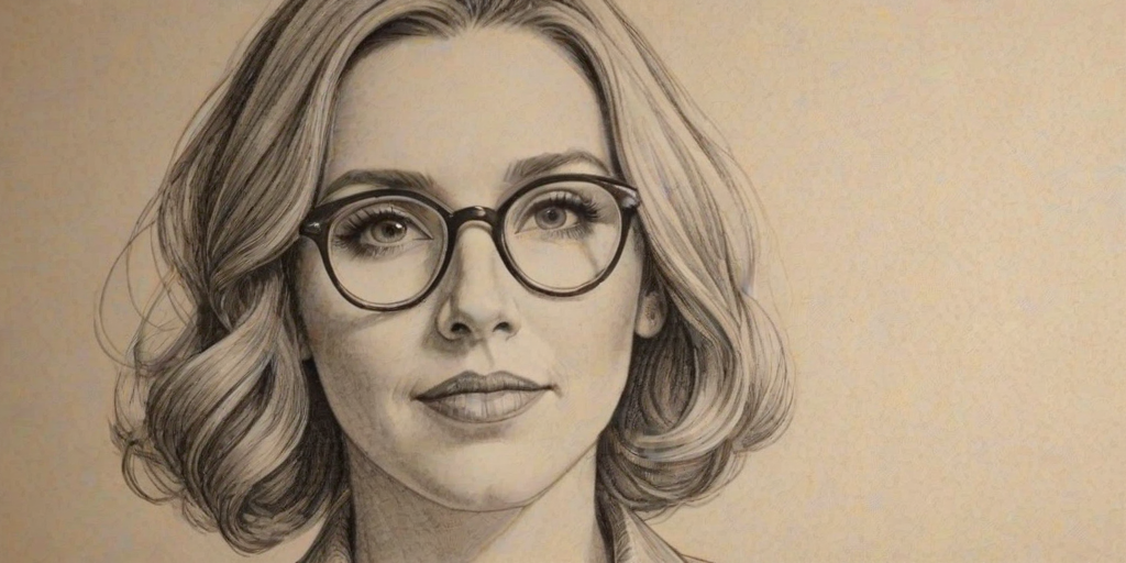 Splendid June Diane Raphael, pencil sketch, portrait of Delightful woman 1922s in glasses, hair style beatnik, outline, clear lines, fine lines, 8k