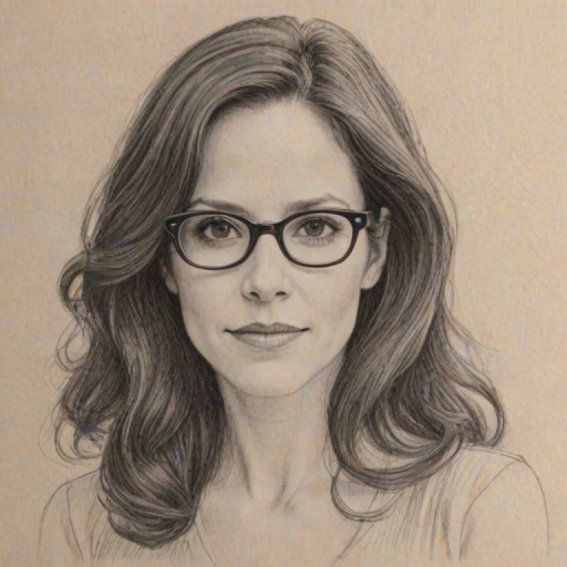 Delightful Mary-Louise Parker, pencil sketch, portrait of Delightful woman 1949s in glasses, hair style beatnik, outline, clear lines, fine lines, 8k