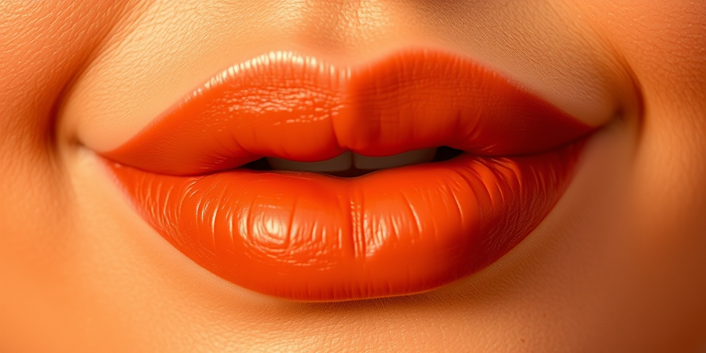Satin-finish terracotta lips exude warmth and earthiness in the "Desert Sunrise" style, showcasing a rich, orange-brown hue that evokes the colors of sun-baked clay, complemented by a smooth and hydrated appearance that balances boldness with wearability for a versatile and flattering lip look