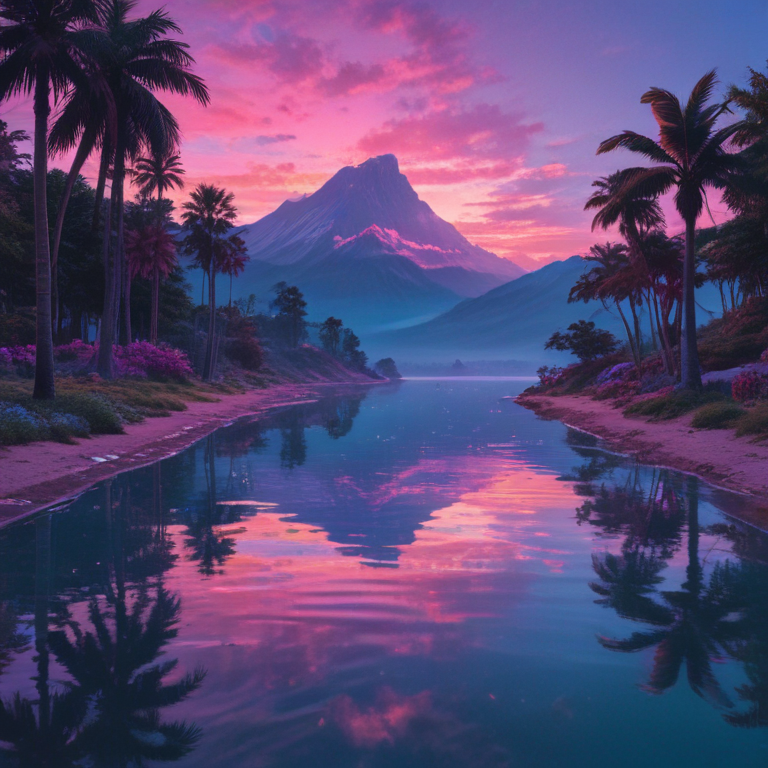 Serene Sunset Reflections Over a Tranquil River Surrounded by Lush ...