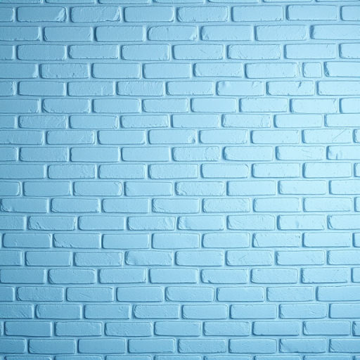 Create a high-resolution texture of a light blue brick wall, using a Canon EOS R5 camera with a 50mm lens, aperture set to f/8, ISO 100, captured from a straight-on angle with soft diffused lighting to enhance detail and color vibrancy.