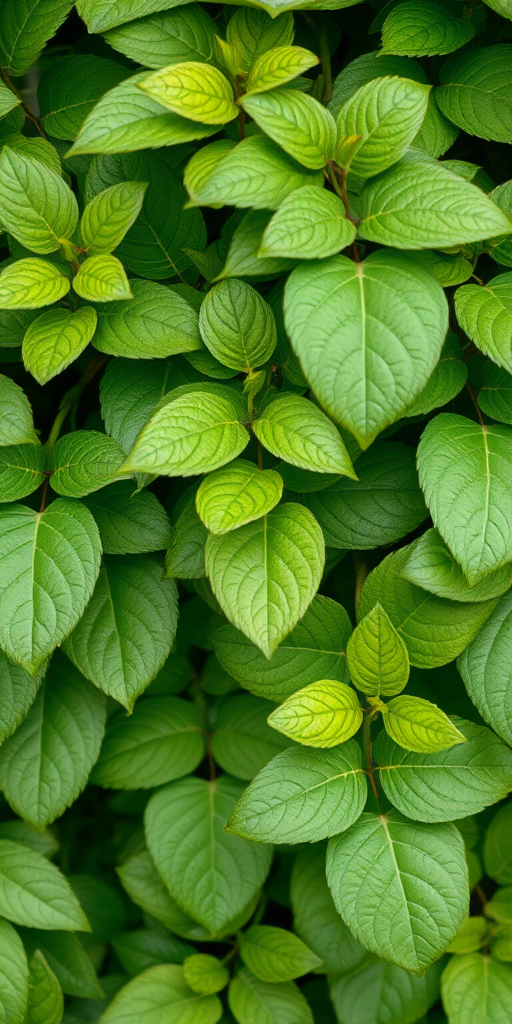 Create an image of lush green leaves with a watercolor effect, featuring a variety of leaf shapes and shades of green, using a DSLR camera with a 50mm lens, aperture f/2.8, ISO 100, and a shallow depth of field for enhanced detail and texture.