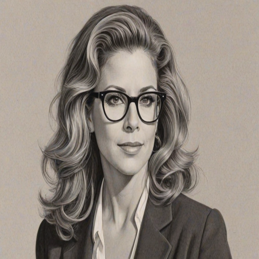 Alluring Rita Wilson, pencil sketch, portrait of Elegant woman 1955s in glasses, hair style beatnik, outline, clear lines, fine lines, 8k