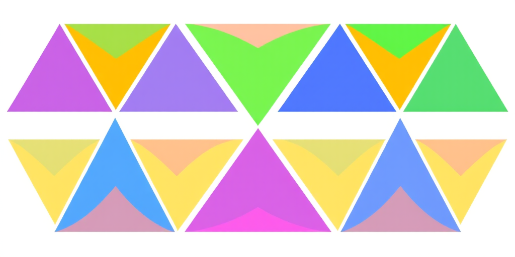 create an abstract image featuring a vibrant geometric pattern with colorful triangles in blue, orange, green, pink, yellow, and purple, set against a clean white background, shot with a DSLR camera at f/8 aperture, ISO 100, 50mm lens, in natural light to enhance color saturation and detail
