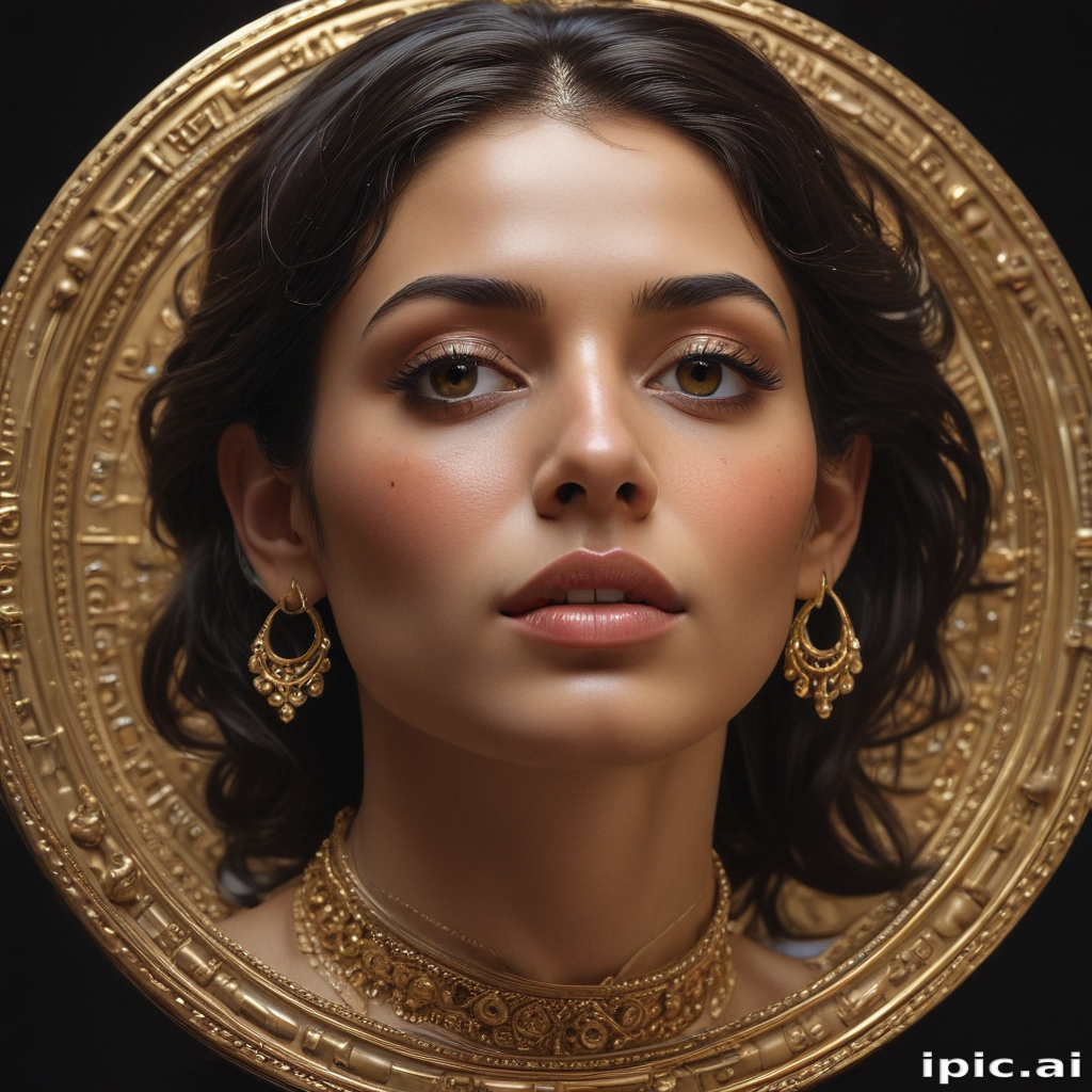 Elegant Portrait of a Woman Adorned with Intricate Gold Jewelry