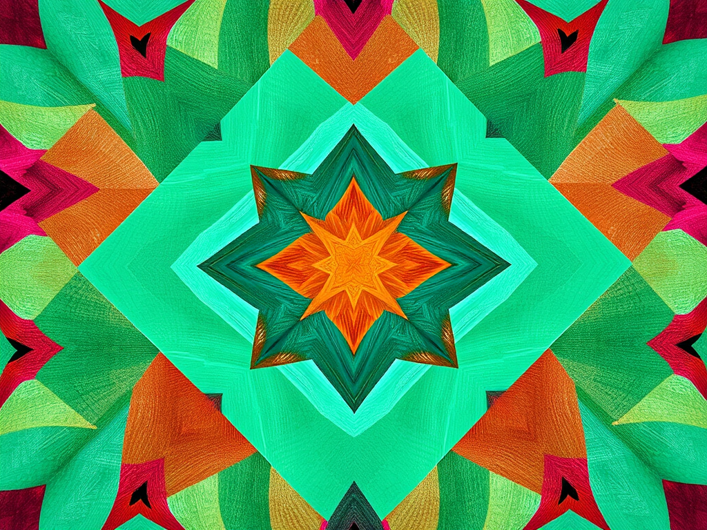 create a vibrant geometric pattern featuring a diamond shape with teal, brown, pink, and light green colors, shot with a Canon EOS R5 at f/8, ISO 100, 24mm lens in macro view for high detail and sharpness