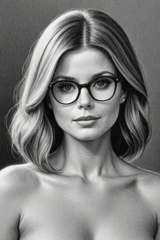Enchanting Joanna Garcia Swisher, pencil sketch, portrait of Appealing woman 1973s in glasses, hair style beatnik, outline, clear lines, fine lines, 8k
