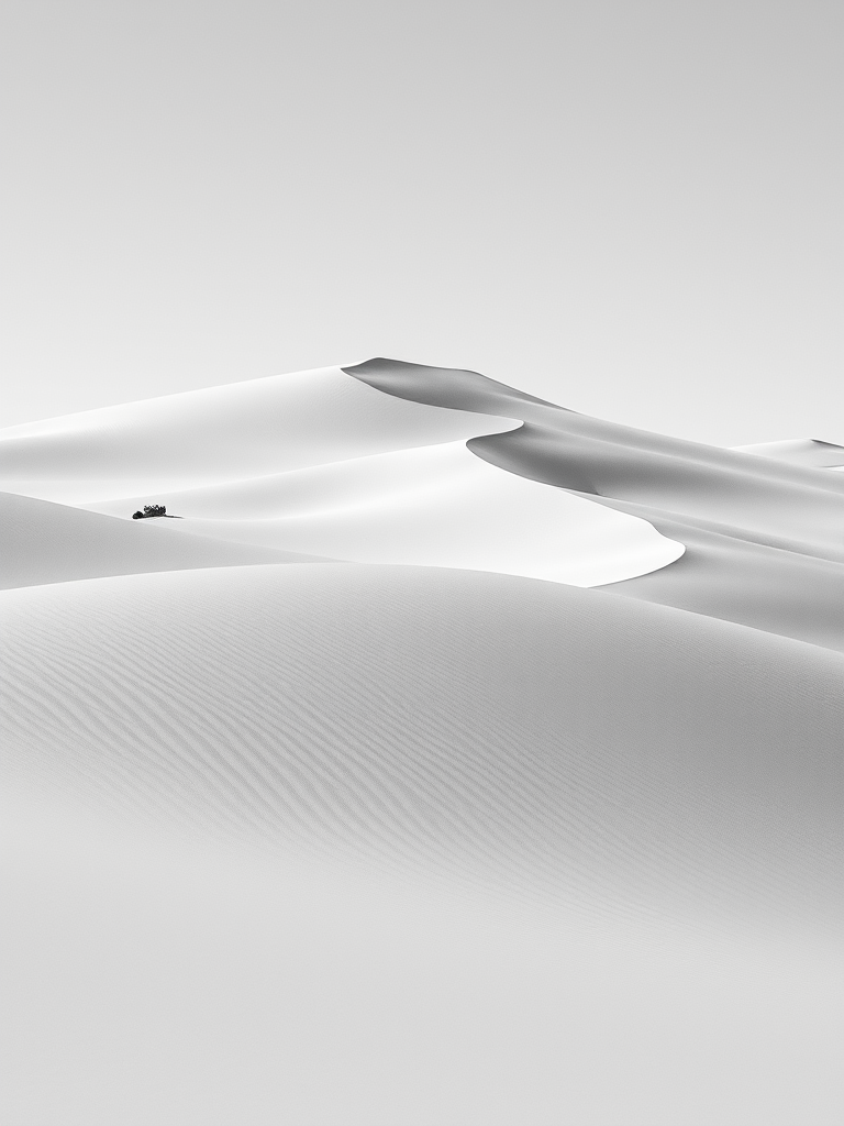 high-resolution image of sand dunes in black and white, focus on texture and shadows, camera settings: ISO 100, aperture f/8, shutter speed 1/250s, camera view: wide angle, camera style: minimalistic, camera type: DSLR