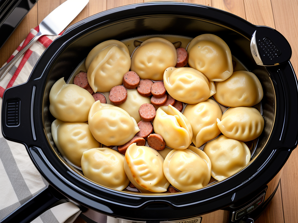 kielbasa and pierogies in crock pot