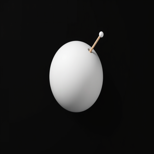 Create a high-resolution vector graphic of a stylized white orb with a protruding stick, centered on a solid black background, shot with a DSLR camera at f/8 aperture, ISO 100, and a 50mm lens, using a top-down perspective for a modern minimalist aesthetic.