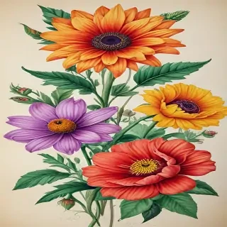 colored drawings of flowers