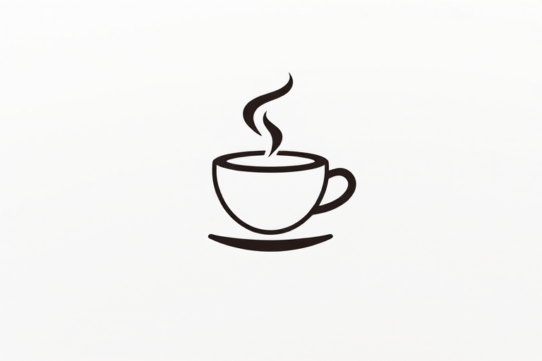 create a minimalist logo design featuring a stylized coffee cup with steam, use a clean vector style, camera settings: ISO 100, aperture f/8, shutter speed 1/100, camera view: top view, camera style: flat lay, camera type: DSLR
