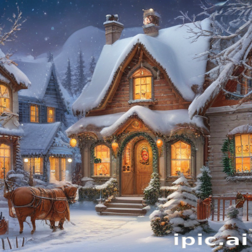 Charming Winter Cottage Surrounded by Snowy Landscape and Twinkling Lights