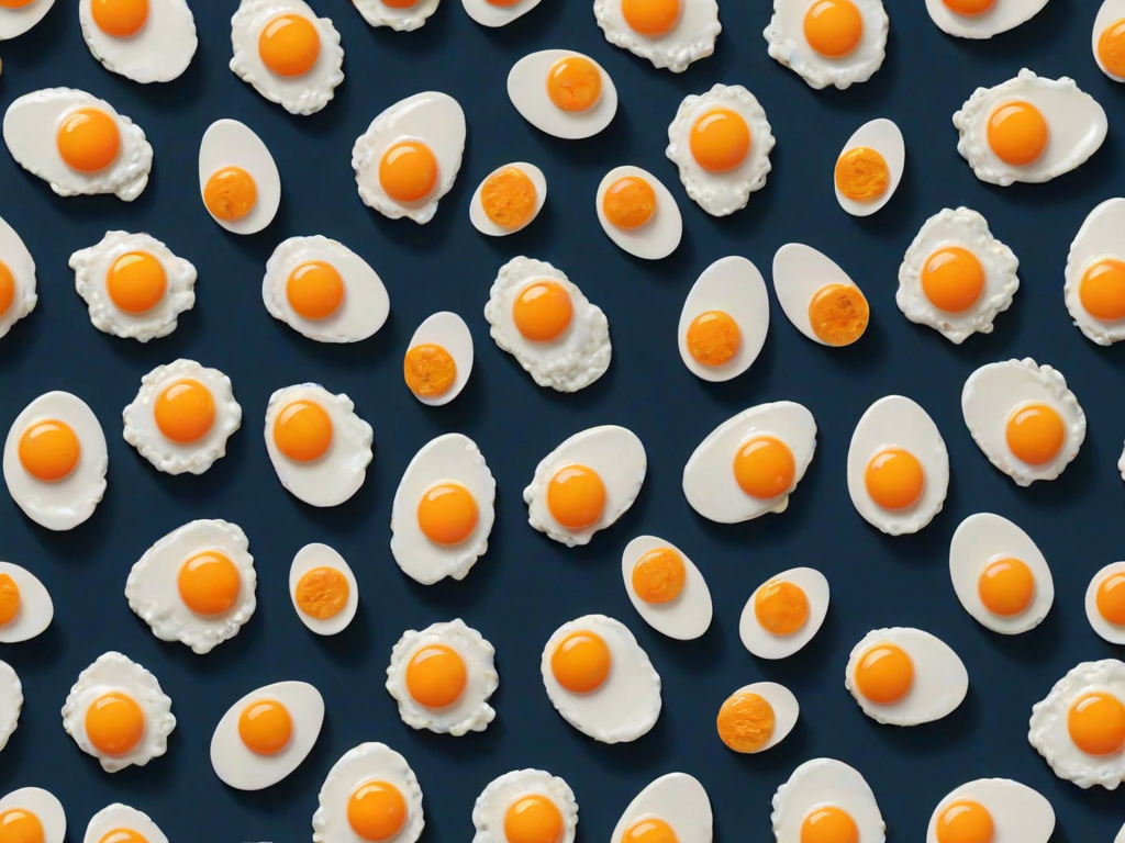 create a pattern featuring various sizes of fried eggs on a dark blue background