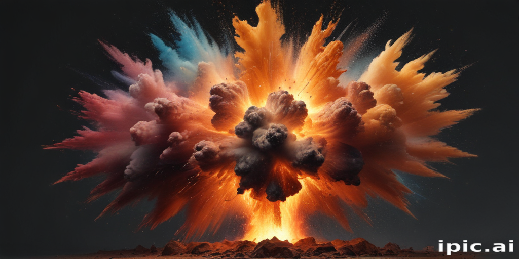 Vivid Explosion of Colorful Smoke and Fire Against a Dark Background